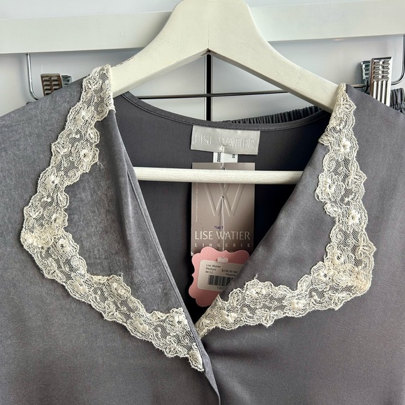 LISE WATIER Lingerie Satin Silky Pajama Set Medium Gray Loungewear - Picture 3 of 17